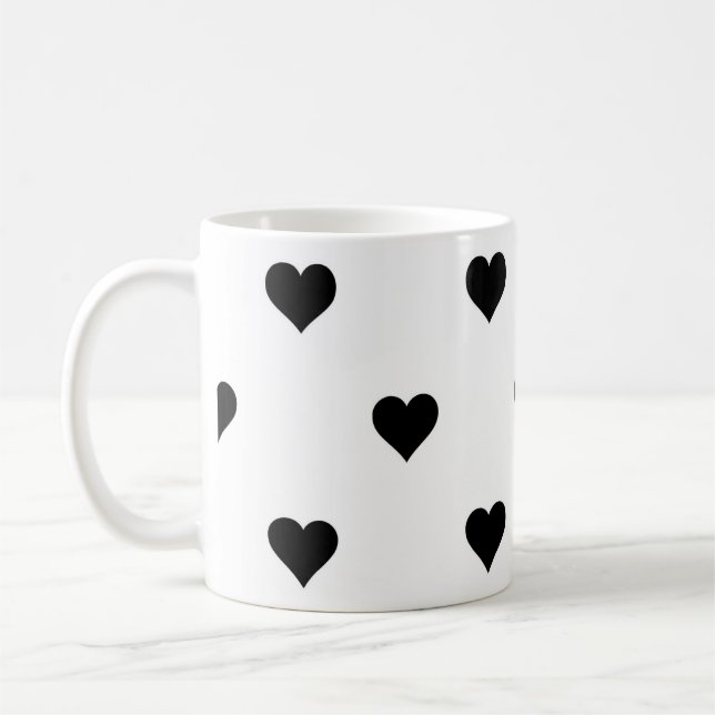 Black and White Cute Simple Heart Pattern  Coffee Mug (Left)
