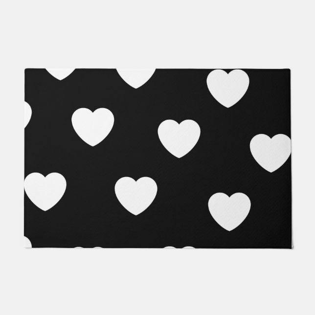 Black and White Cute Simple Heart Pattern  Doormat (Front)