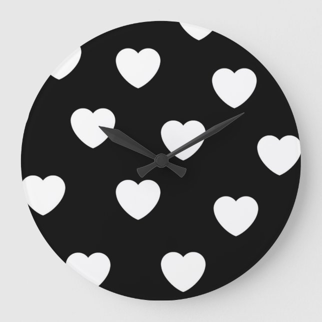 Black and White Cute Simple Heart Pattern  Large Clock (Front)