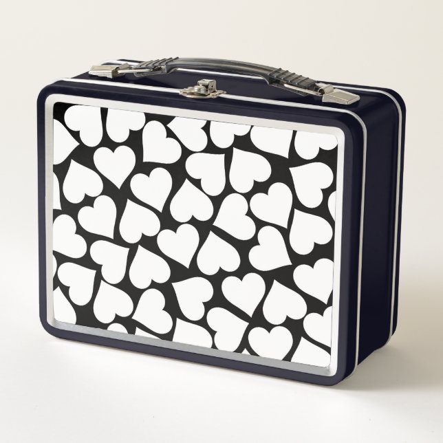 Black and White Cute Simple Heart Pattern Metal Lunch Box (Front)