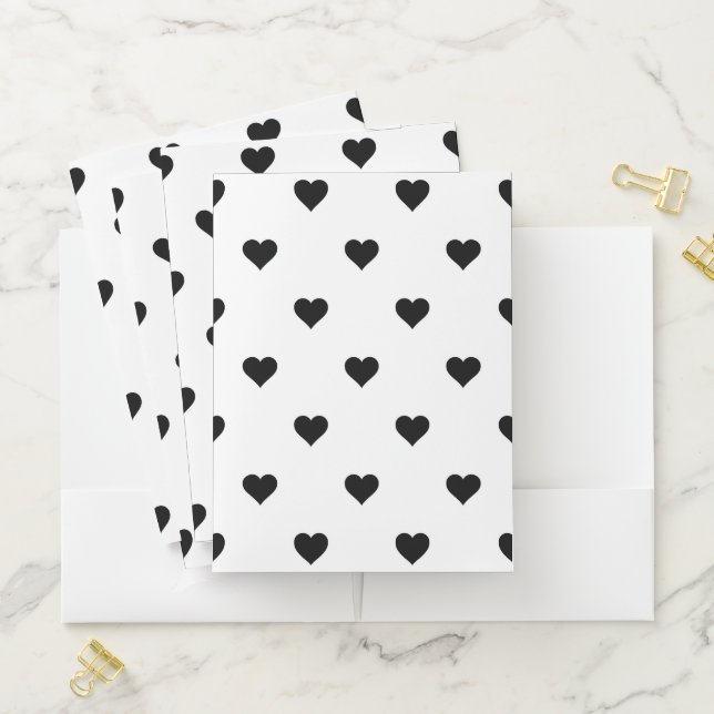 Black and White Cute Simple Heart Pattern  Pocket Folder (In Situ)