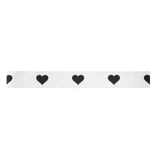 Black and White Cute Simple Heart Pattern  Satin Ribbon (Front)
