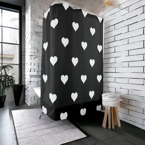 Black and White Cute Simple Heart Pattern Shower Curtain