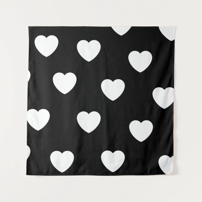 Black and White Cute Simple Heart Pattern  Tapestry (Front)