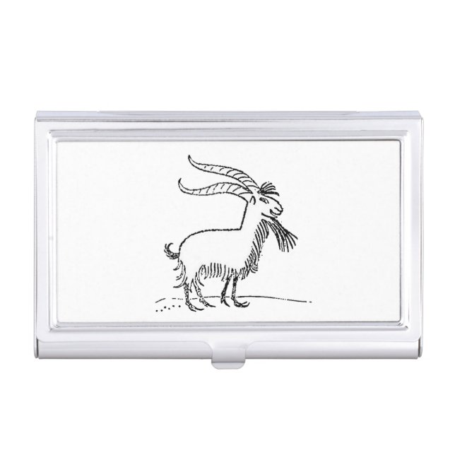 Black and White Cute Smiling Goat Cartoon Case For Business Cards (Front)