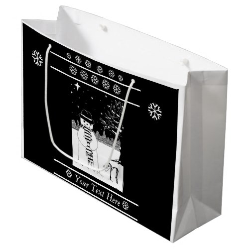 black and white cute smiling snowman christmas large gift bag