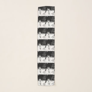 black and white cute snowman for christmas scarf