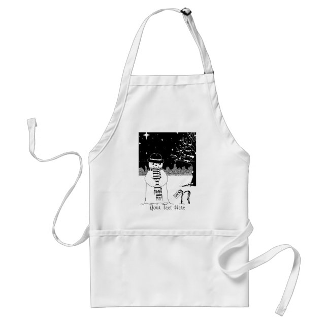 black and white cute snowman waiting for Christmas Adult Apron (Front)