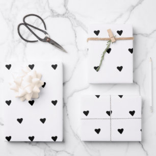Black And White Cute Tiny Hearts Minimalist Wrapping Paper Sheets