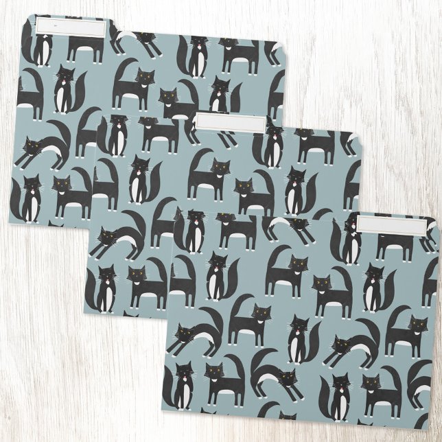 Black and White Cute Tuxedo Kitty Cats Pattern File Folder (Black and white tuxedo cat pattern file folders)