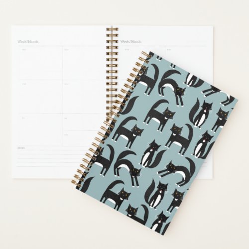 Black and White Cute Tuxedo Kitty Cats Pattern Planner