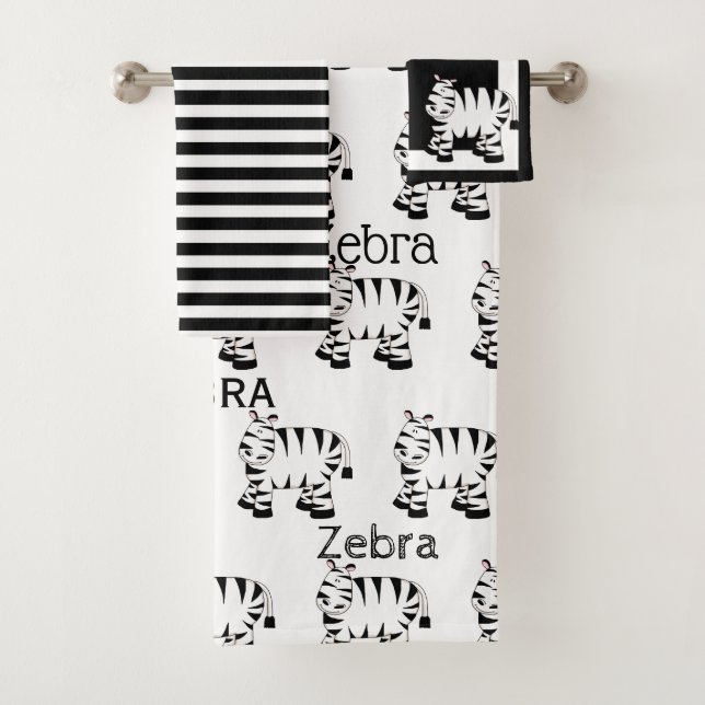 Black and White Cute Zebra Bath Towel Set (Insitu)