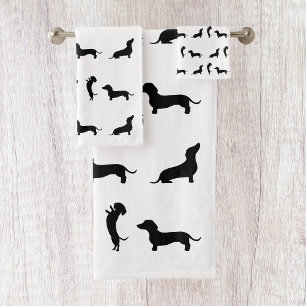 Black and White Dachshund  Bath Towel Set