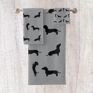 Black and White Dachshund Bath Towel Set