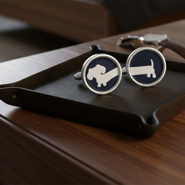 Black and White Dachshund Cufflinks Doxie Dad Gift (black dachshund father's day gift - wiener dog cuff links)