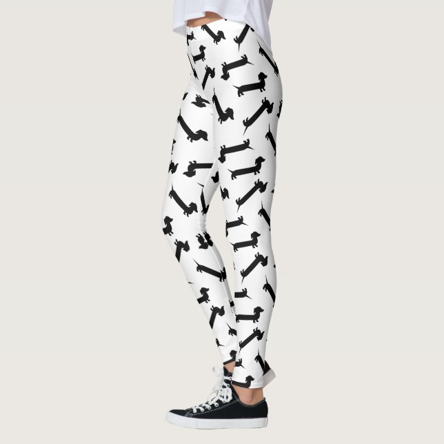 Black and White Dachshund Pattern Leggings (Left)