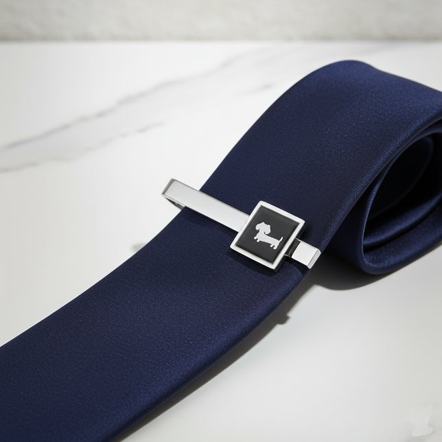 Black and white Dachshund Tie Bar (Dachshund tie lip in black and white - modern style
)