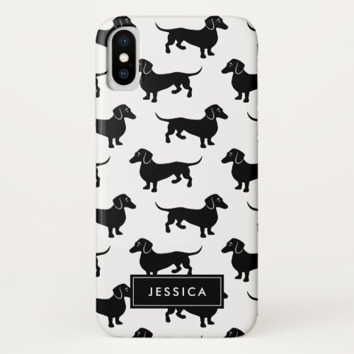 Black and White Dachshunds Custom Name iPhone X Case