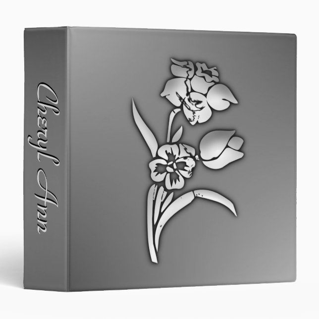 Black and White Daffodil 3 Ring Binder (Front/Spine)