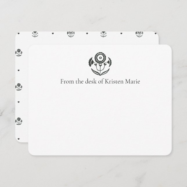 Black and White Daffodil Block Print Flat Cards (Front/Back)