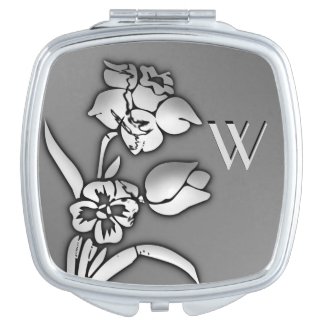 Black and White Daffodil Initialized Compact Mirror
