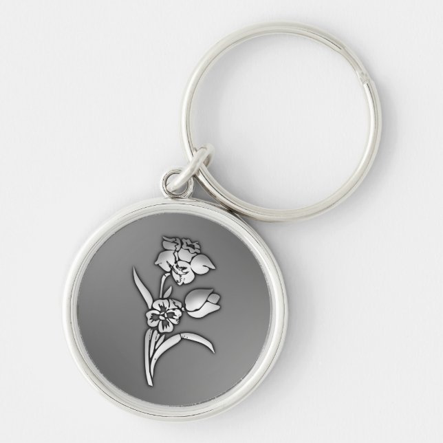 Black and White Daffodil Keychain (Front)