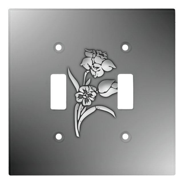 Black and White Daffodil Light Switch Cover (Front)
