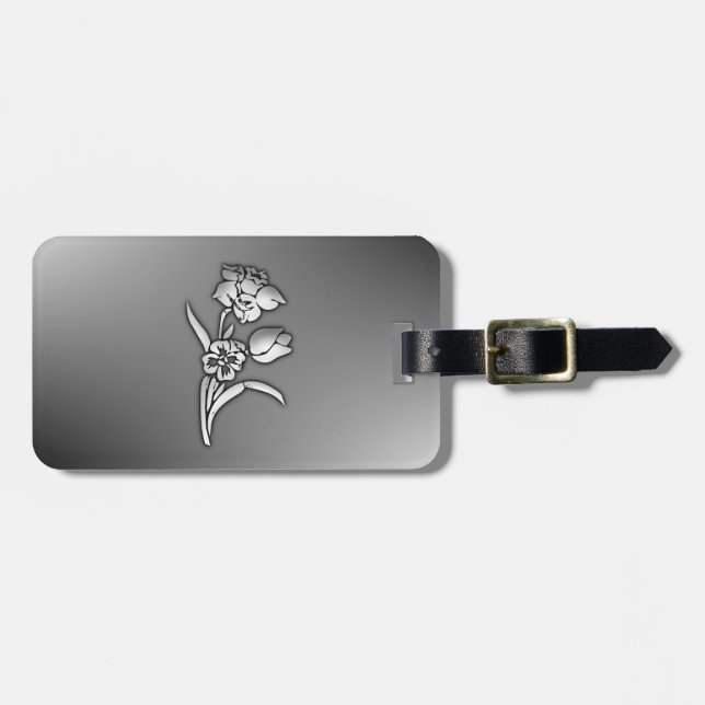 Black and White Daffodil Luggage Tag (Front Horizontal)