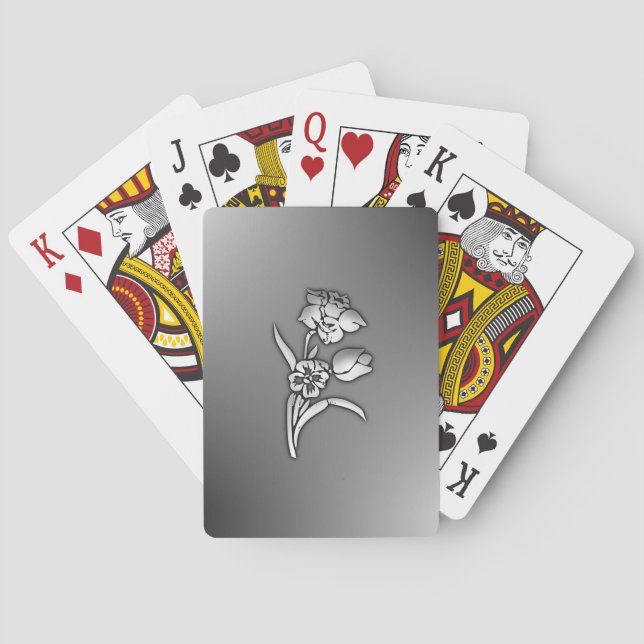 Black and White Daffodil Poker Cards (Back)