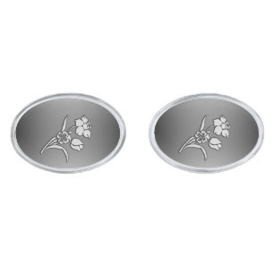 Black and White Daffodil Silver Cufflinks