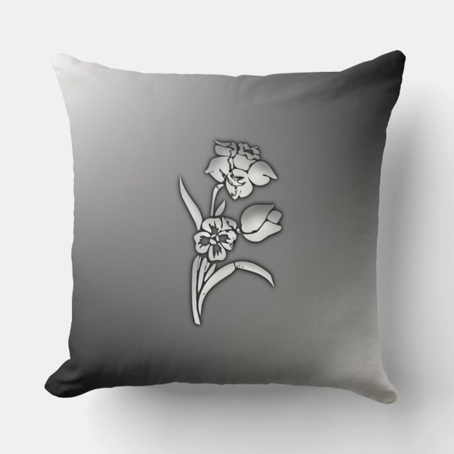 Black and White Daffodil Throw Pillow (Front)