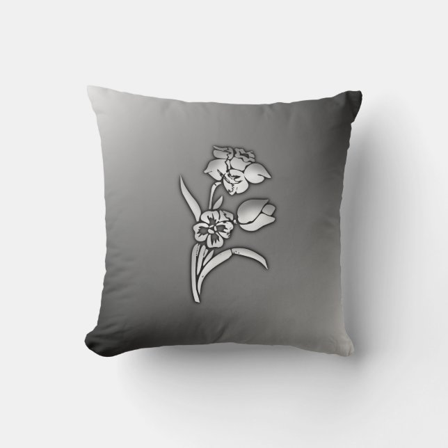 Black and White Daffodil Throw Pillow (Front)