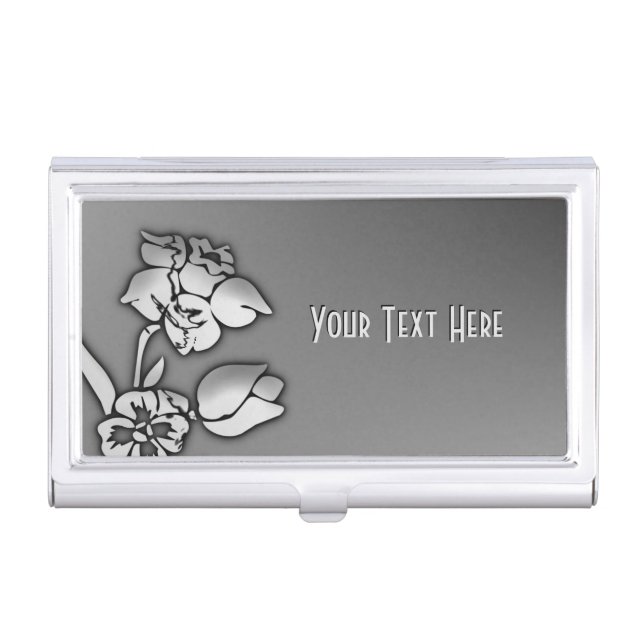 Black and White Daffodil with Name Case For Business Cards (Front)