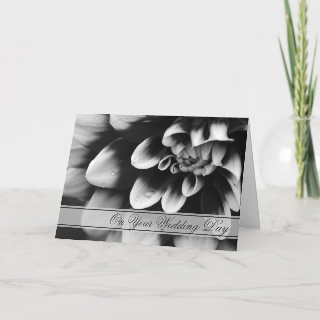 Black and White Dahlia Blended Family Wedding Card (Front)