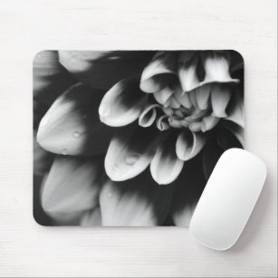 Black and White Dahlia Flower Blossom Mouse Pad
