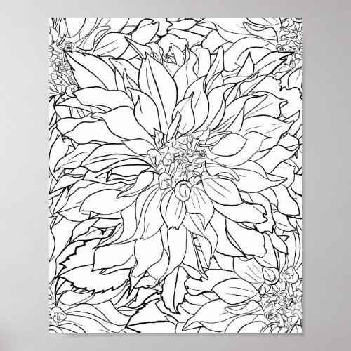 Black and White Dahlia Flower Poster