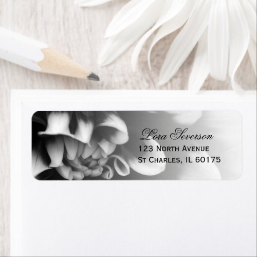 Black and White Dahlia Flower Return Address Label