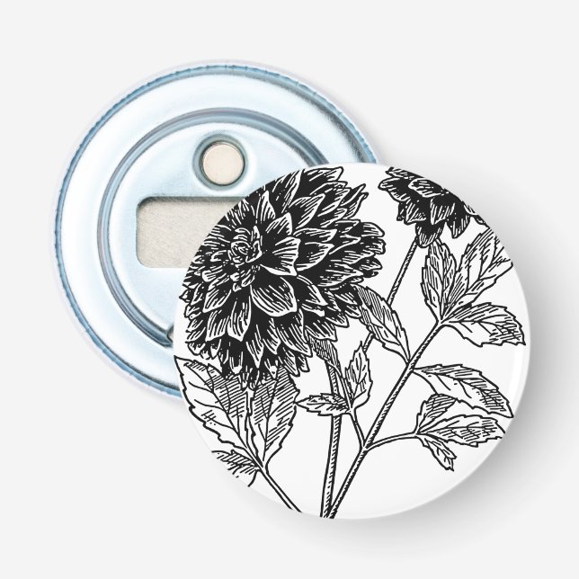 Black and White Dahlia Flowers Bottle Opener (Front)