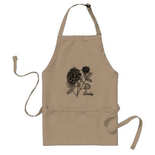 Black and White Dahlia Flowers Personalised Adult Apron