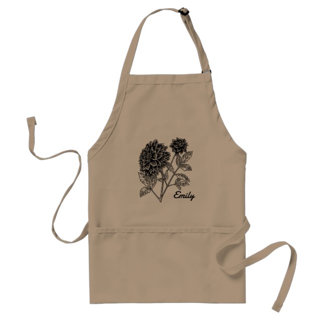 Black and White Dahlia Flowers Personalised  Adult Apron (Front)