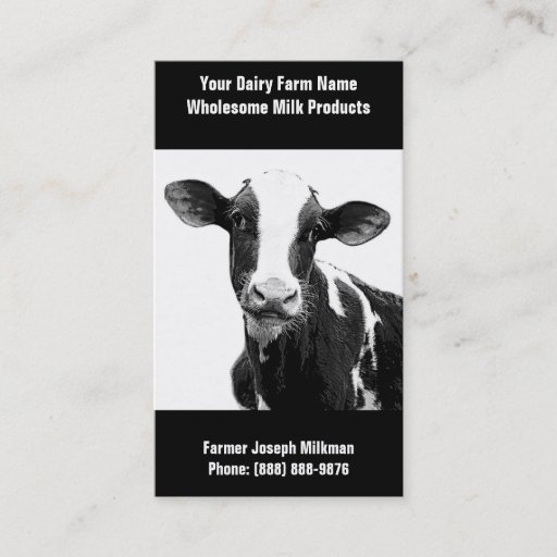 Customizable Black and White Dairy Cow for Milk Operation Business Card Template