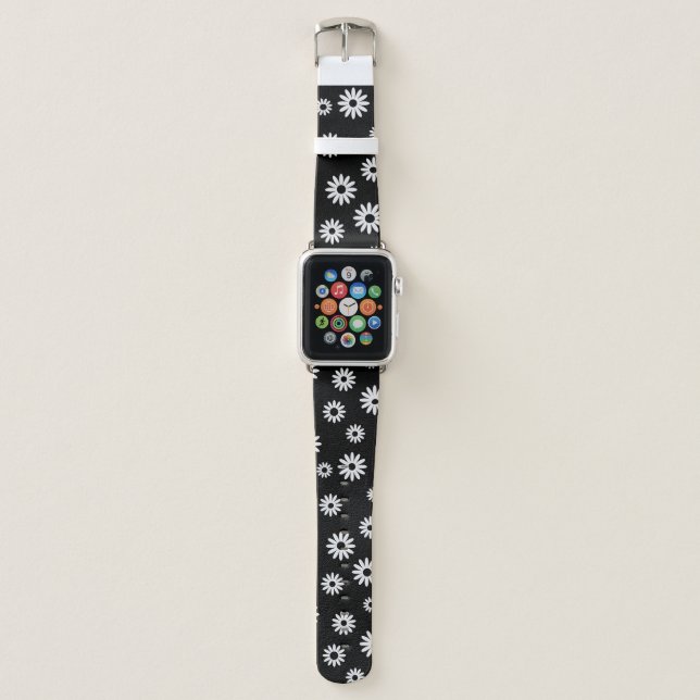 Black and White Daisies Apple Watch Band (Front)