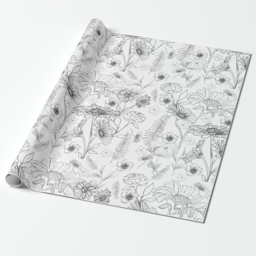 Black and white daisies floral garden pattern wrapping paper