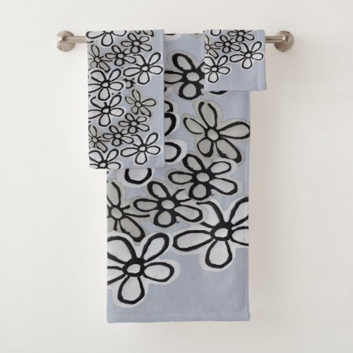 Black And White Daisies pattern Bath Towel Set