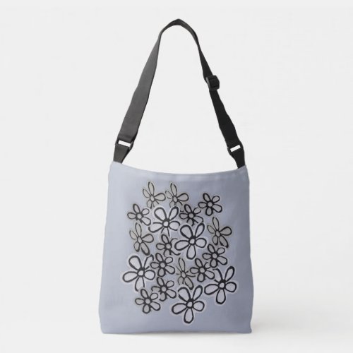 Black And White Daisies pattern Crossbody Bag