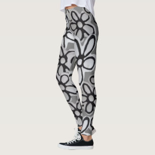 black and white Daisies pattern Leggings
