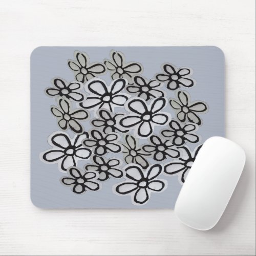 Black And White Daisies pattern Mouse Pad