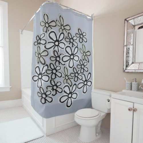 Black And White Daisies pattern Shower Curtain