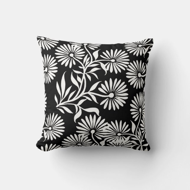 Black and White Daisies Throw Pillow (Front)