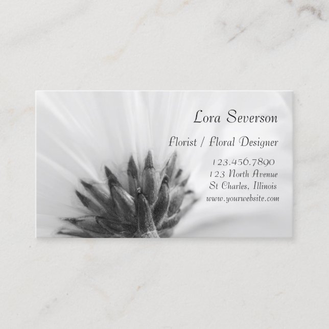 Black and White Daisy Floral Designer Business Card (Front)